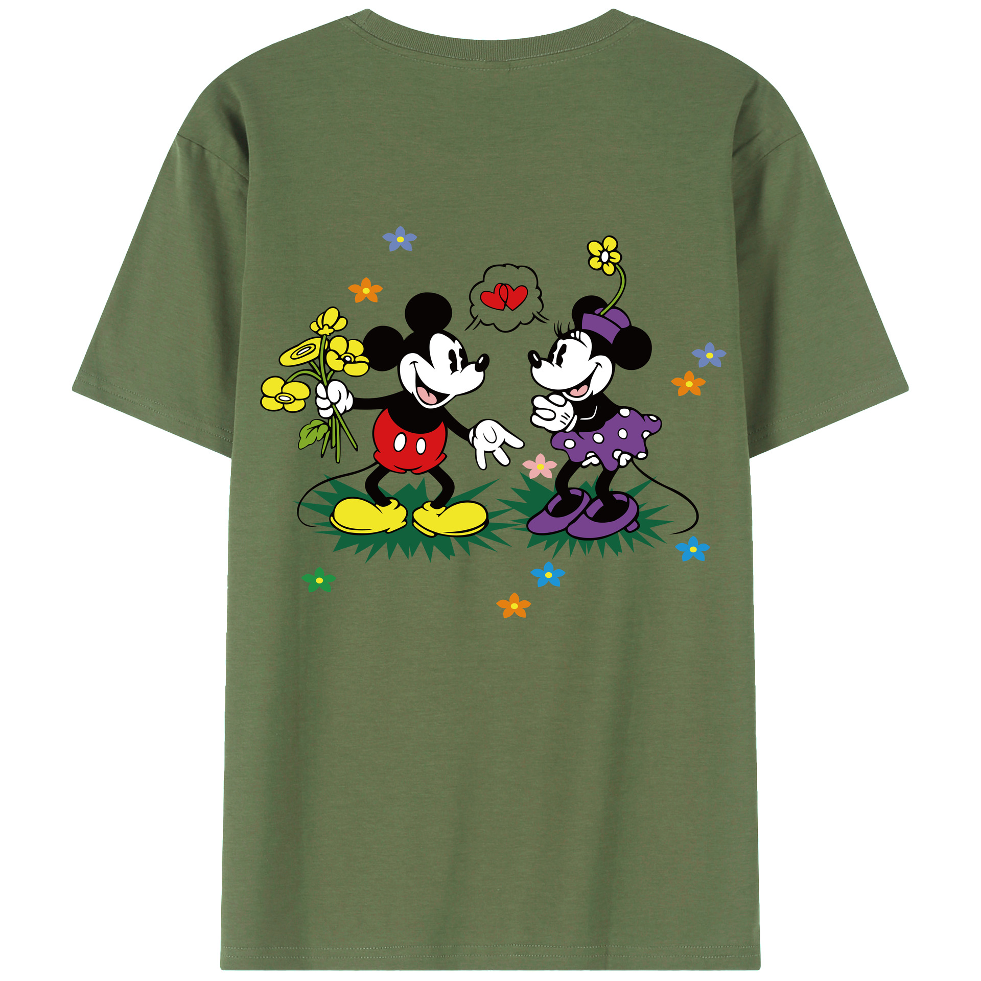 ミッキーマウス Mickey Mouse 綿100％ メンズ半袖Tシャツ（バックプリント） 通気性
